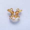 24K Gold plated Green, White Egg Flower Easter Bunny CZ Connector | G499 - DLUXCA
