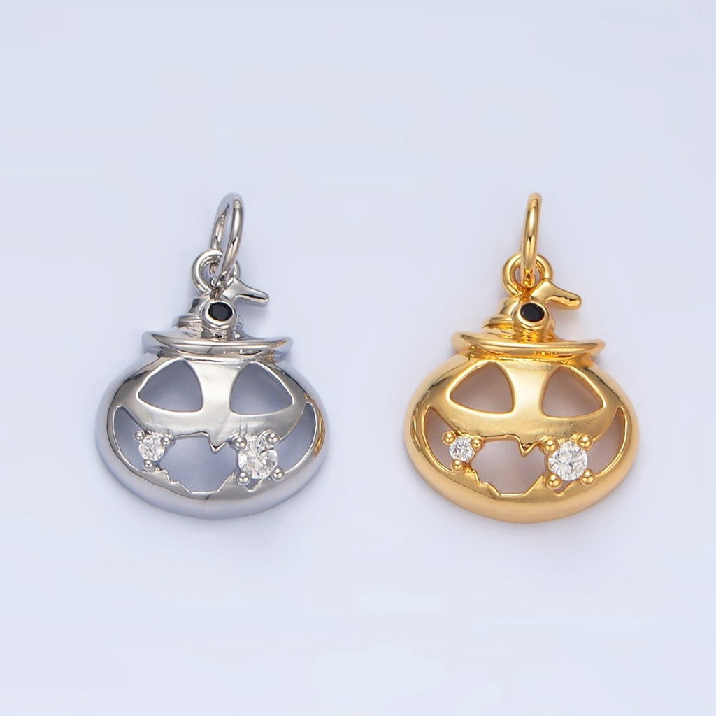 24K Gold plated Halloween Pumpkin CZ Charm in Gold & Silver | X910