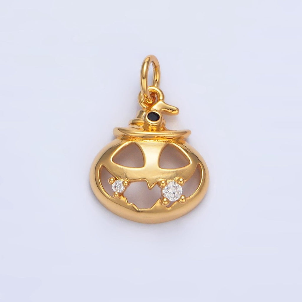 24K Gold plated Halloween Pumpkin CZ Charm in Gold & Silver | X910