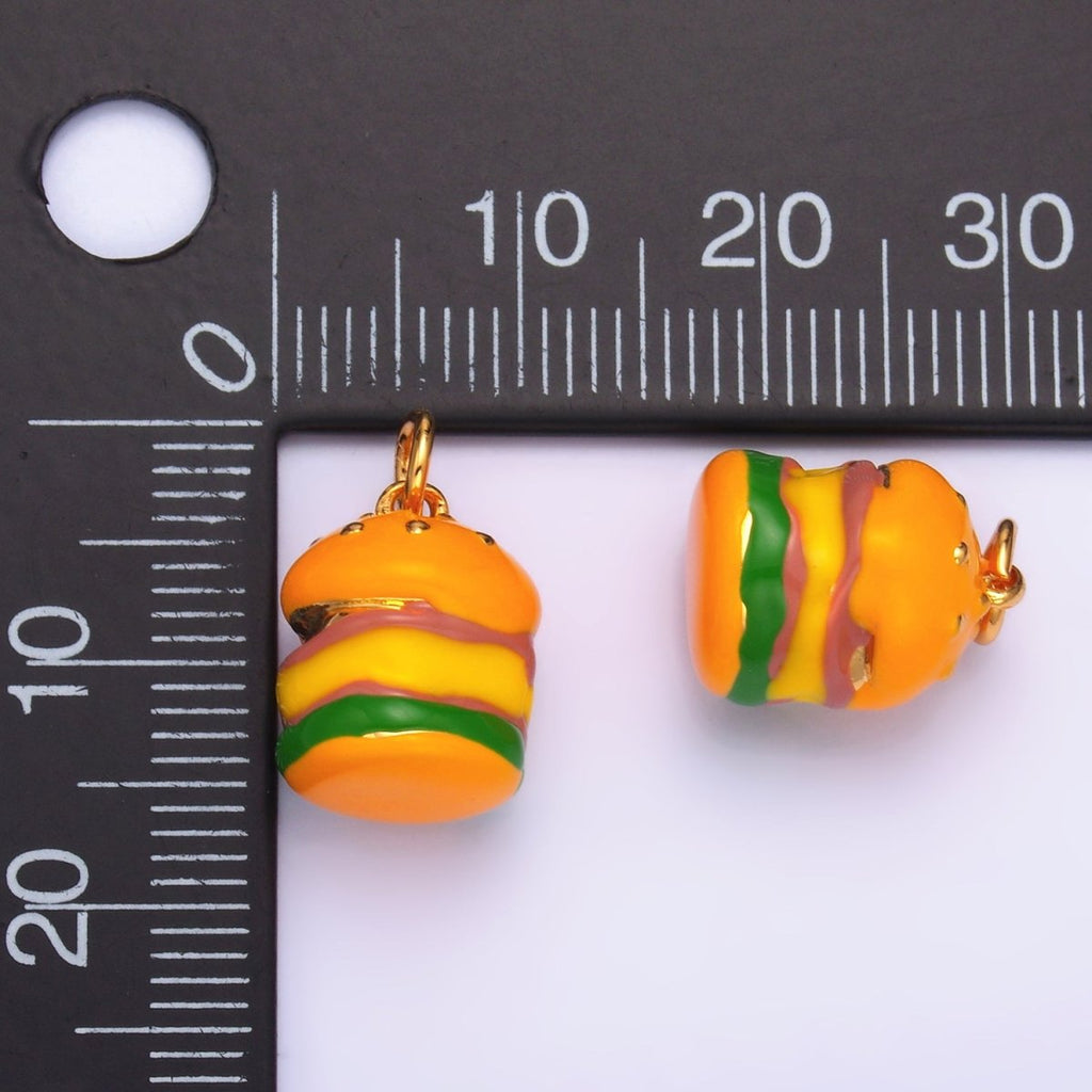 24K Gold plated Hamburger Fast - food Charm | W343 - DLUXCA