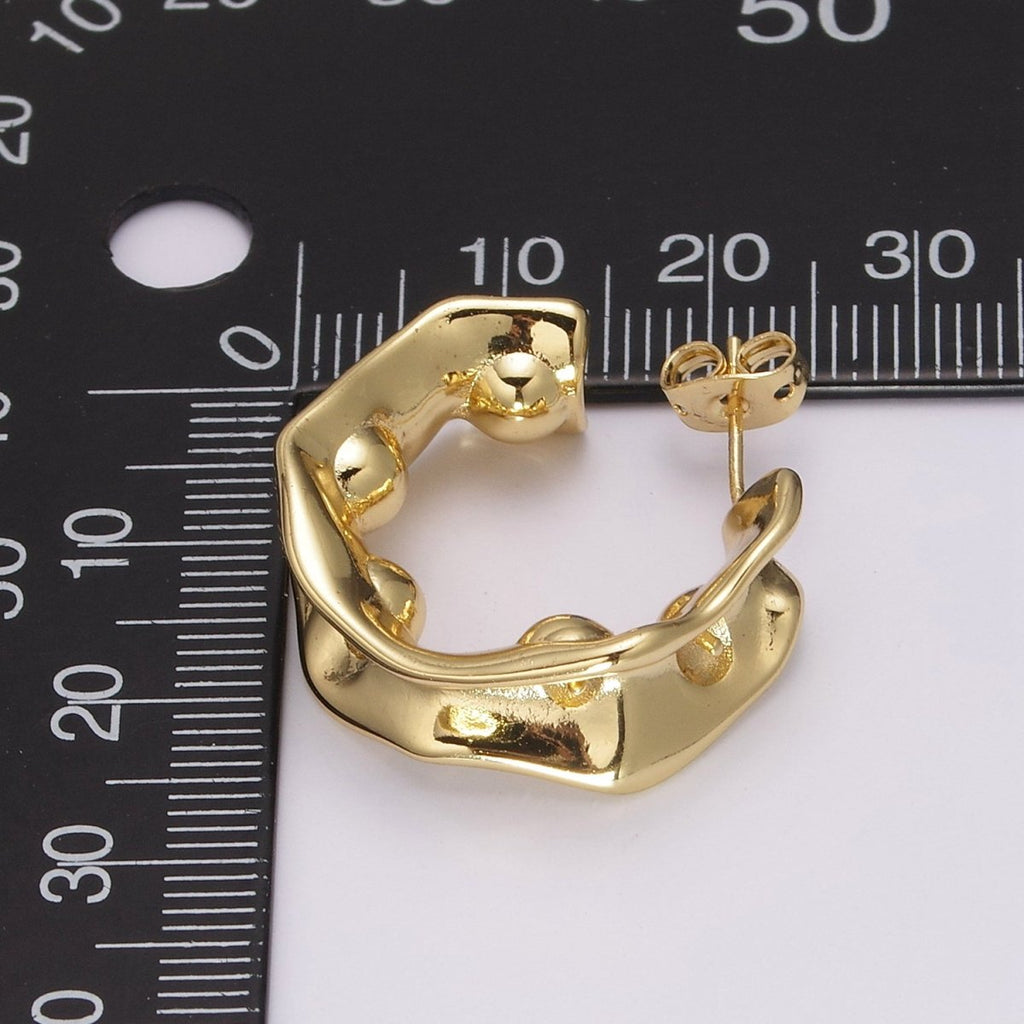 24K Gold plated Hammered C Shape Earring | T-229 - DLUXCA
