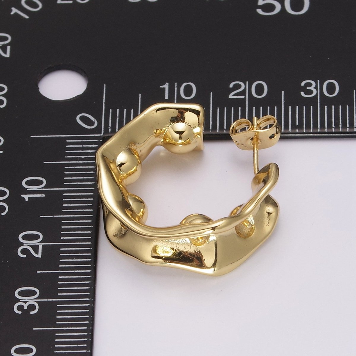 24K Gold plated Hammered C Shape Earring | T-229 - DLUXCA