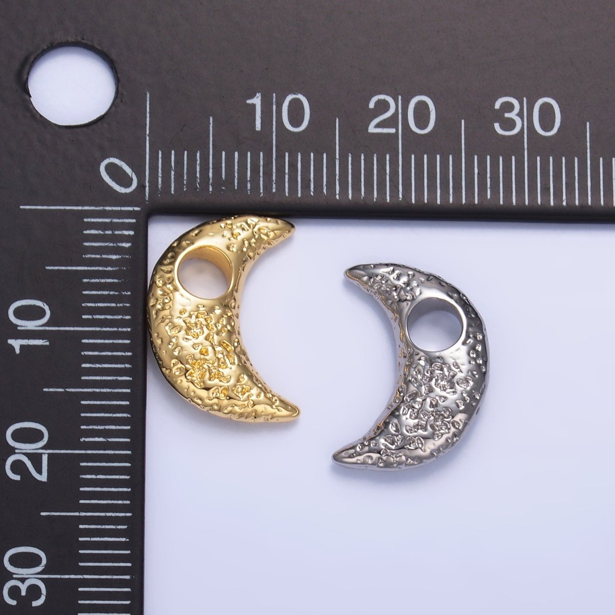 24K Gold plated Hammered Celestial Crescent Moon Pendant in Gold & Silver | B630 