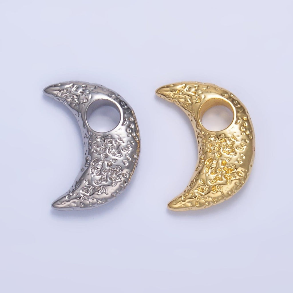 24K Gold plated Hammered Celestial Crescent Moon Pendant in Gold & Silver | B630 