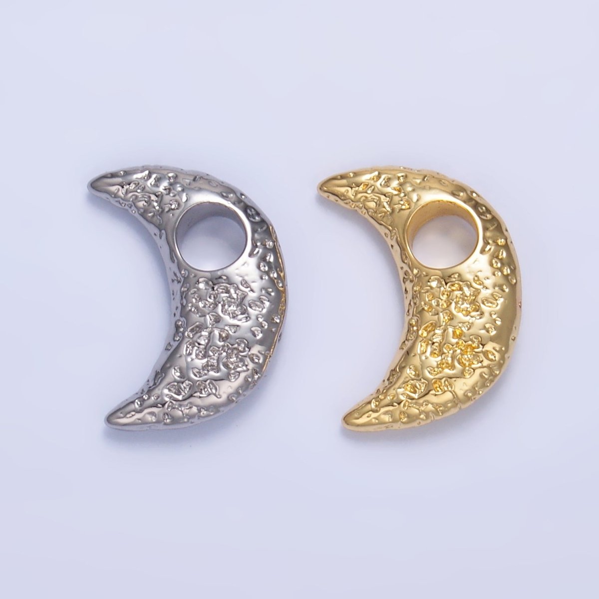 24K Gold plated Hammered Celestial Crescent Moon Pendant in Gold & Silver | B630 