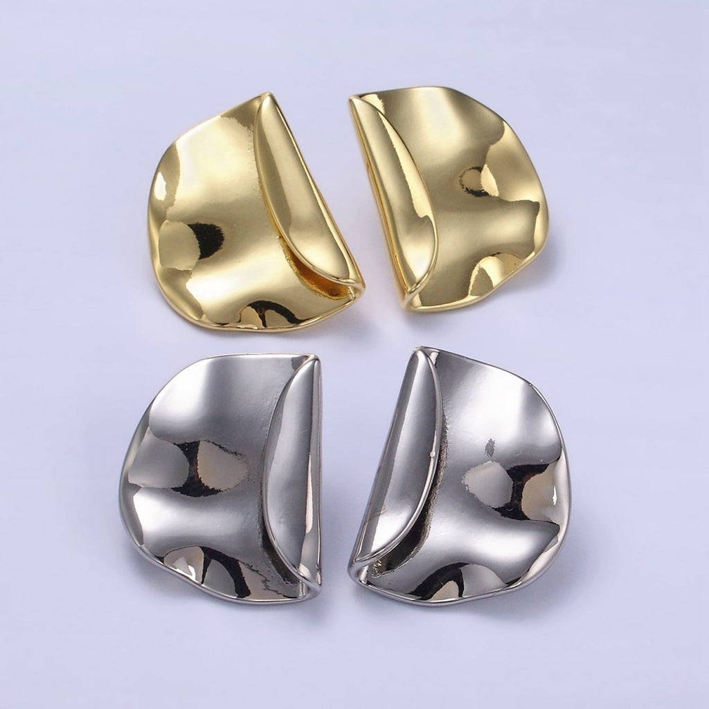 24K Gold plated Minimalist Hammered Foil Stud Earrings Set in Gold & Silver | T345 T346