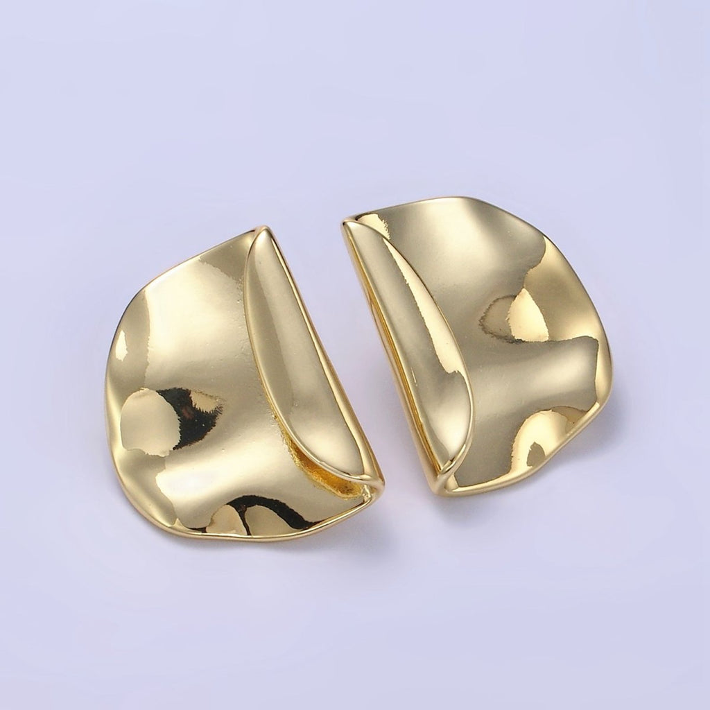 24K Gold plated Minimalist Hammered Foil Stud Earrings Set in Gold & Silver | T345 T346