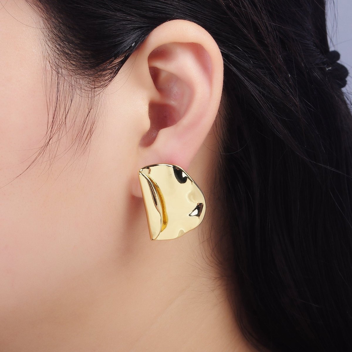 24K Gold plated Minimalist Hammered Foil Stud Earrings Set in Gold & Silver | T345 T346