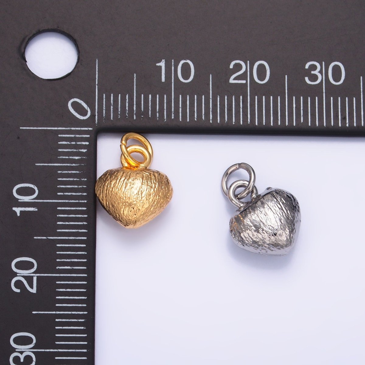 24K Gold plated Hammered Heart Charm in Gold & Silver | W265