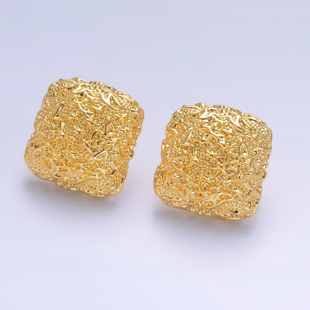 24K Gold plated Hammered Square Stud Earrings in Gold & Silver | AB883 AB899 - DLUXCA