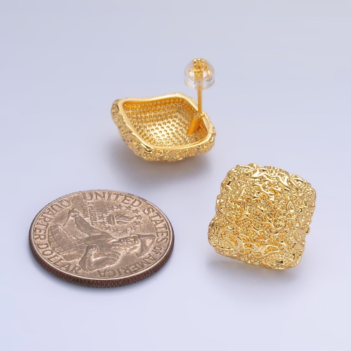 24K Gold plated Hammered Square Stud Earrings in Gold & Silver | AB883 AB899 - DLUXCA