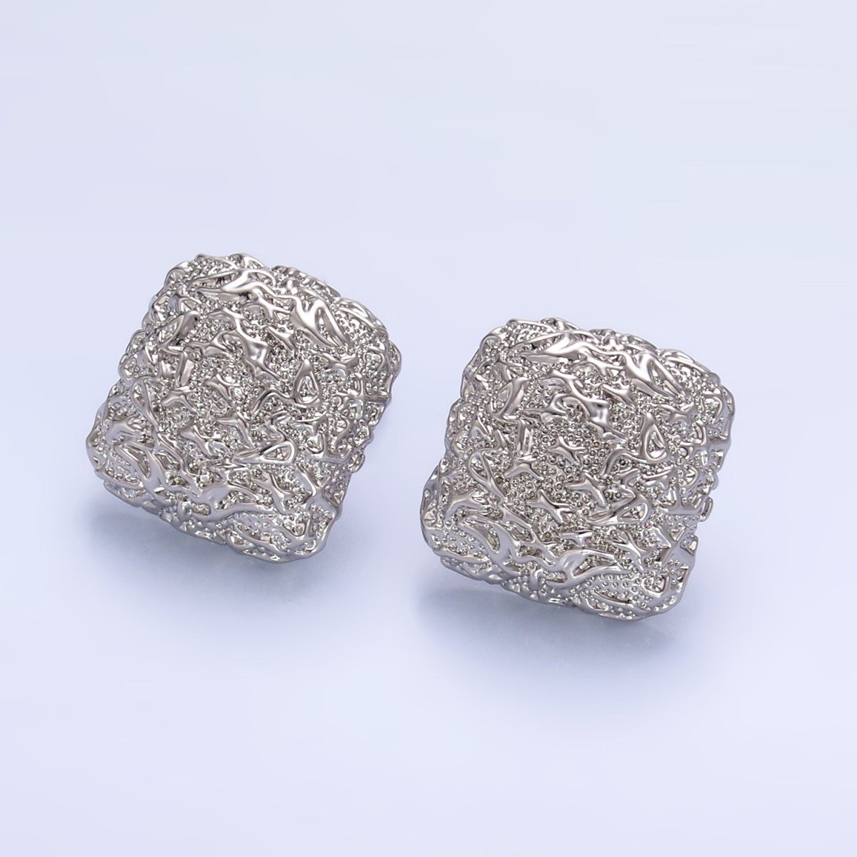 24K Gold plated Hammered Square Stud Earrings in Gold & Silver | AB883 AB899 - DLUXCA