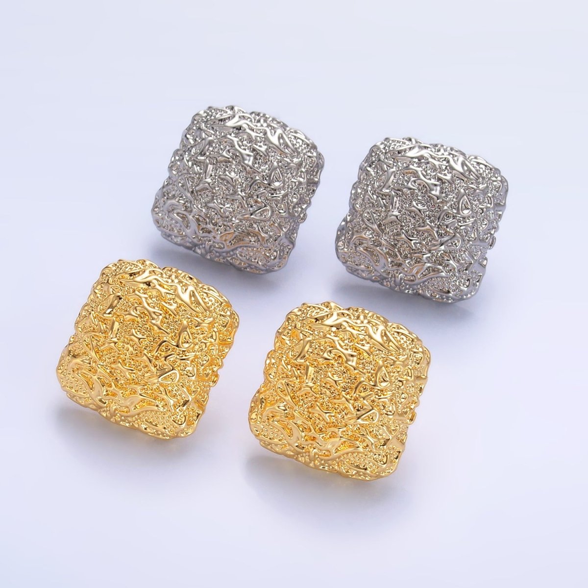 24K Gold plated Hammered Square Stud Earrings in Gold & Silver | AB883 AB899 - DLUXCA