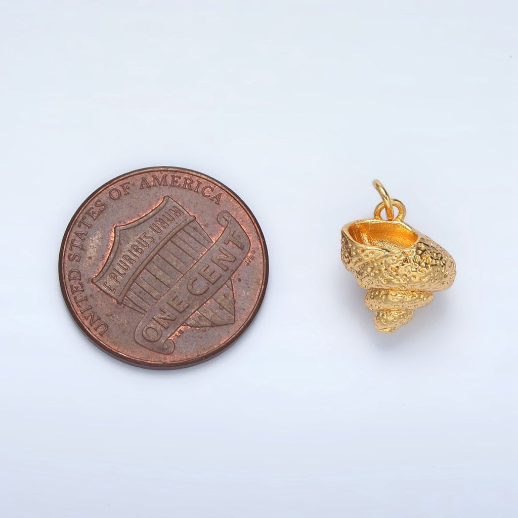 24K Gold plated Hammered Textured Clam Sea Shell Charm | AC150 - DLUXCA
