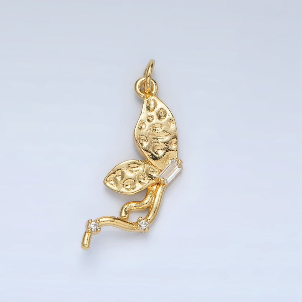 24K Gold plated Hammered Textured CZ Butterfly Charm | AC - 109 - DLUXCA