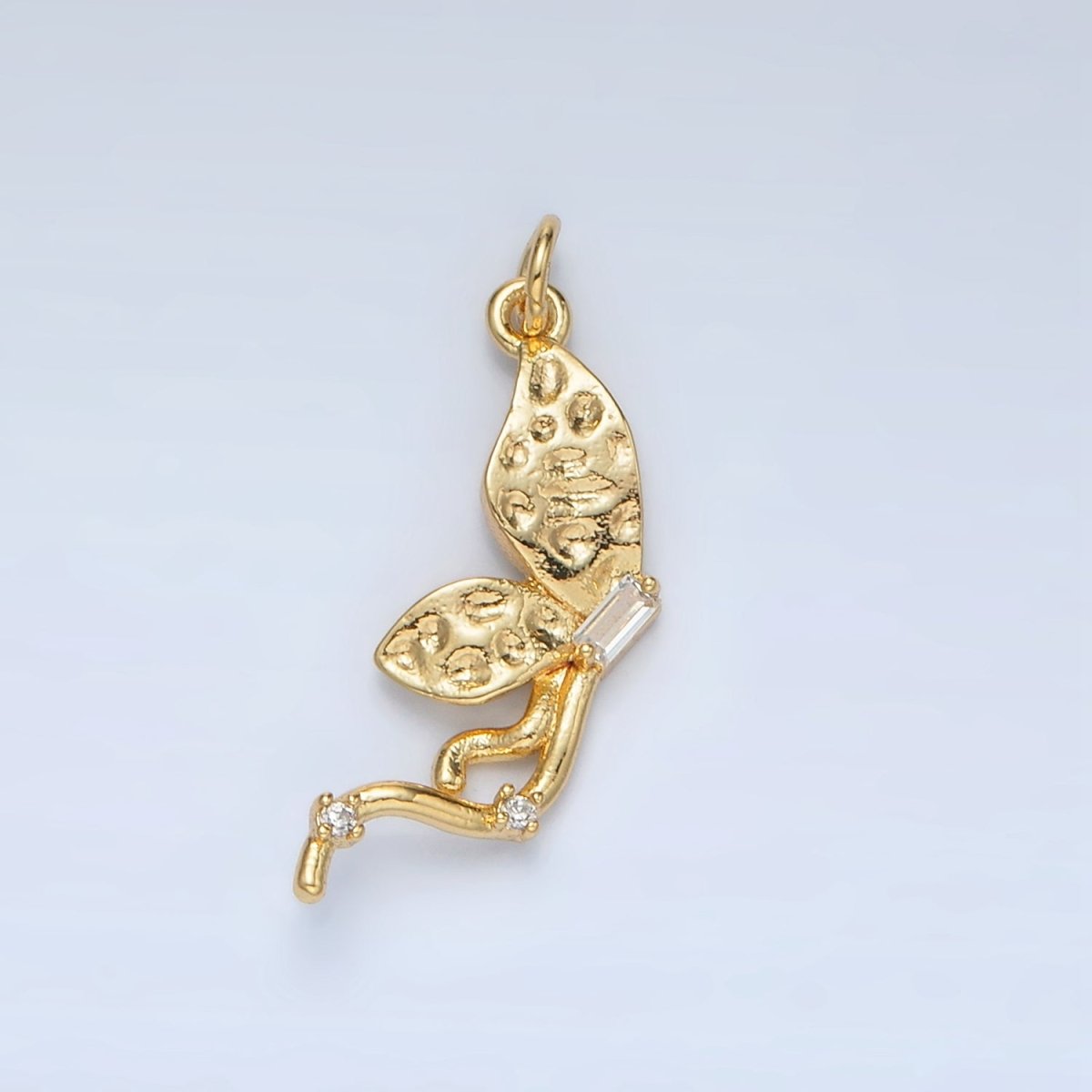24K Gold plated Hammered Textured CZ Butterfly Charm | AC - 109 - DLUXCA