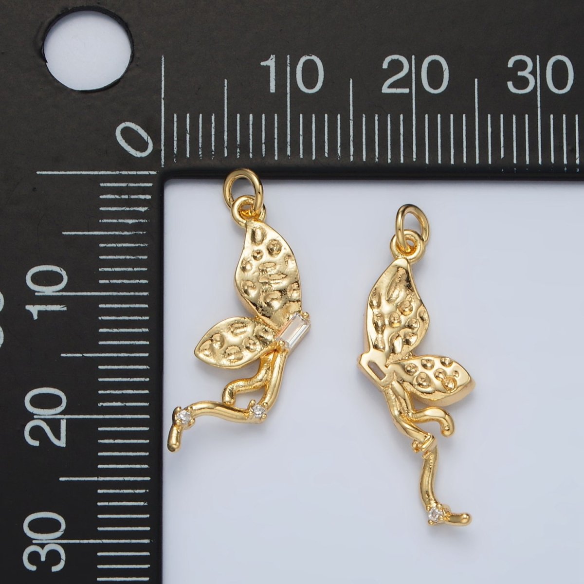 24K Gold plated Hammered Textured CZ Butterfly Charm | AC - 109 - DLUXCA