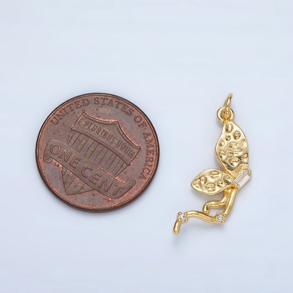 24K Gold plated Hammered Textured CZ Butterfly Charm | AC - 109 - DLUXCA