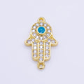 24K Gold plated Hamsa Hand Turquoise Micro Paved CZ Connector in Gold & Silver | F023