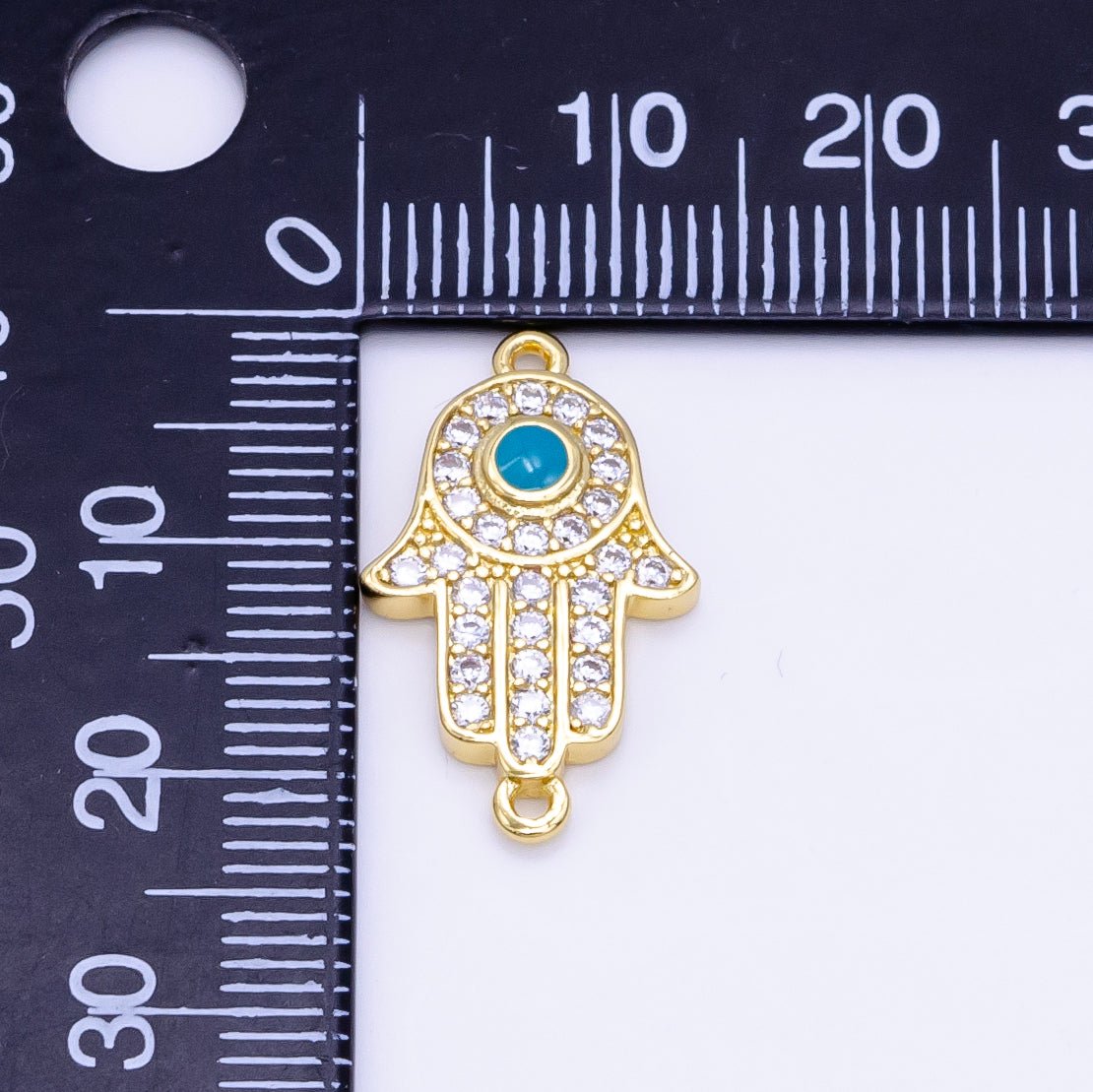 24K Gold plated Hamsa Hand Turquoise Micro Paved CZ Connector in Gold & Silver | F023