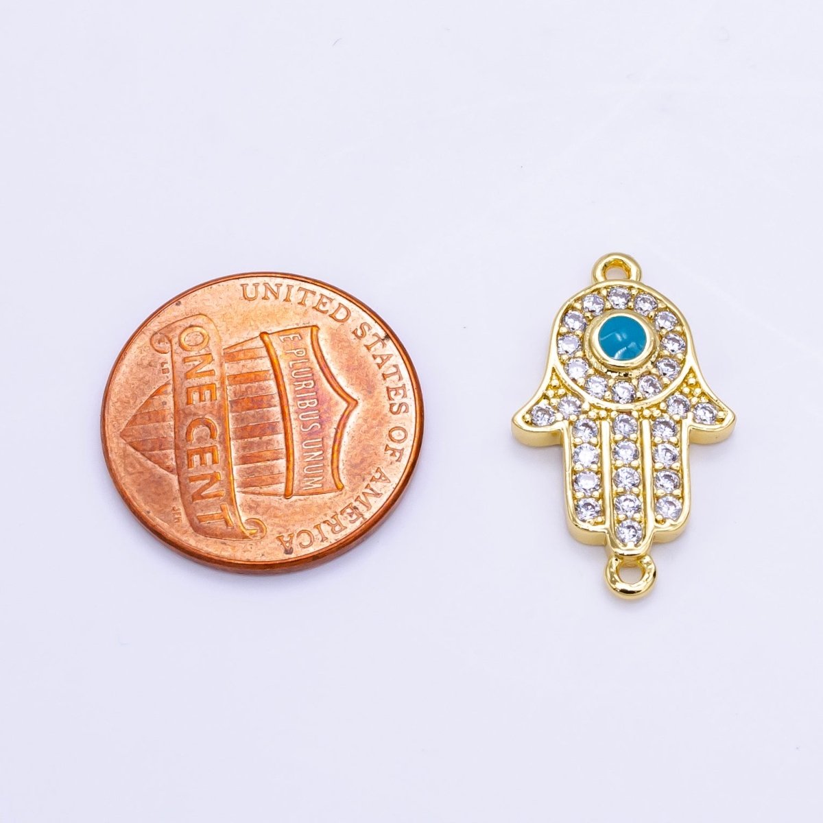 24K Gold plated Hamsa Hand Turquoise Micro Paved CZ Connector in Gold & Silver | F023