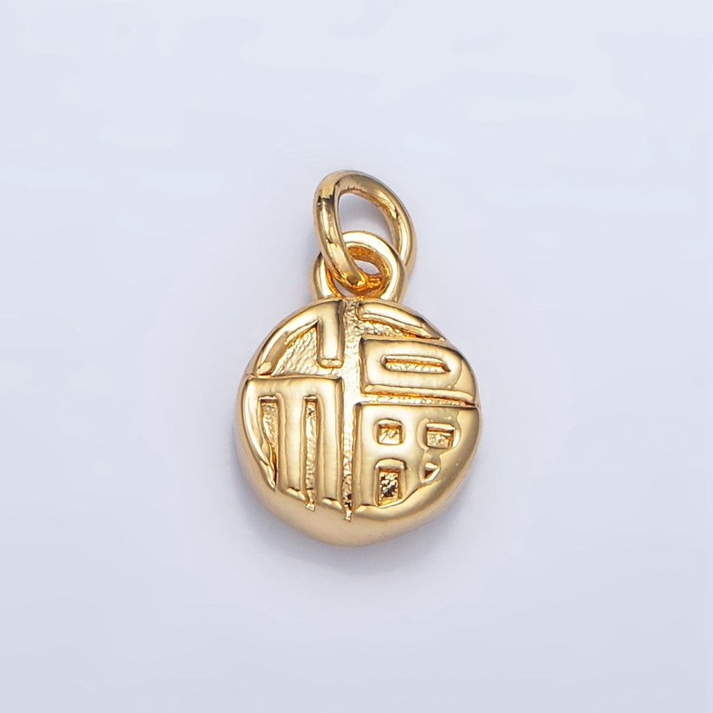 24K Gold plated "Happiness" Mandarin Character Script Round Charm in Gold & Silver | W014