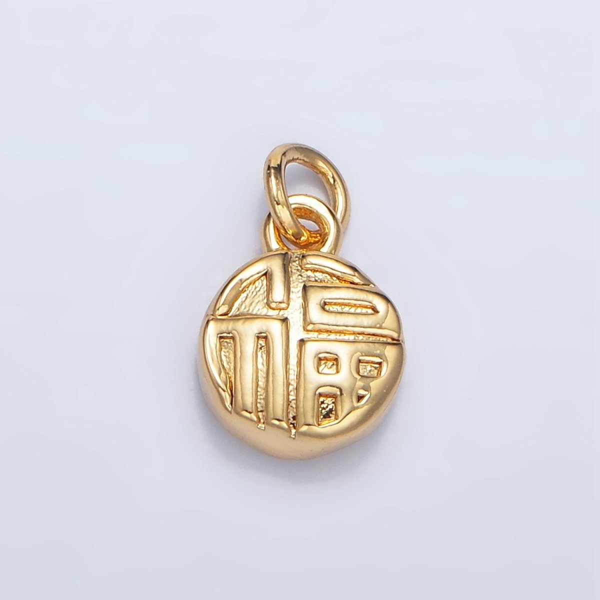 24K Gold plated "Happiness" Mandarin Character Script Round Charm in Gold & Silver | W014