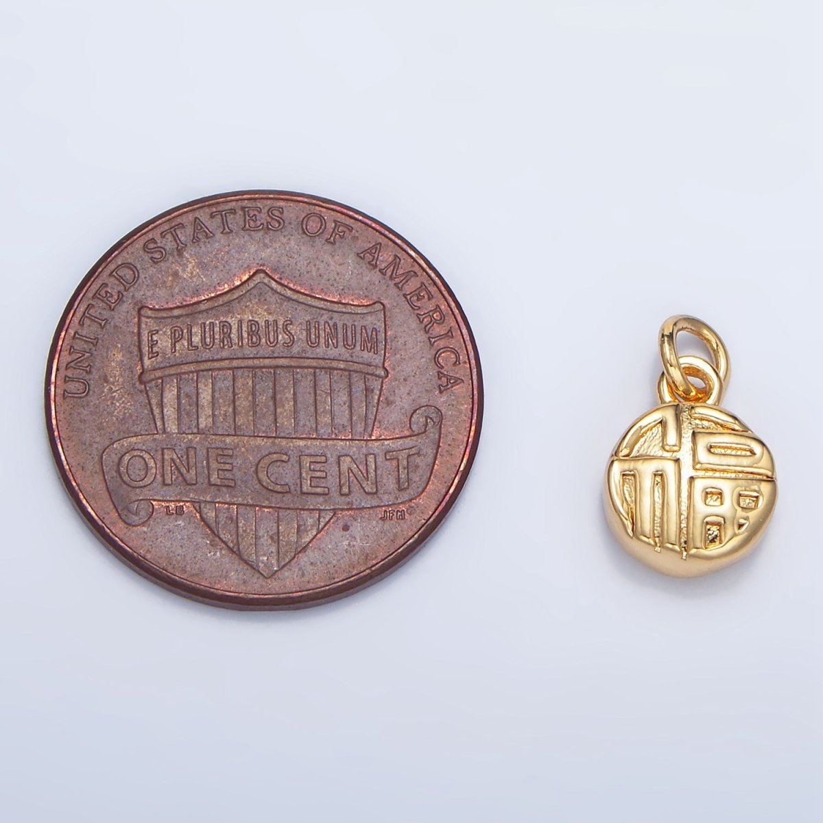 24K Gold plated "Happiness" Mandarin Character Script Round Charm in Gold & Silver | W014