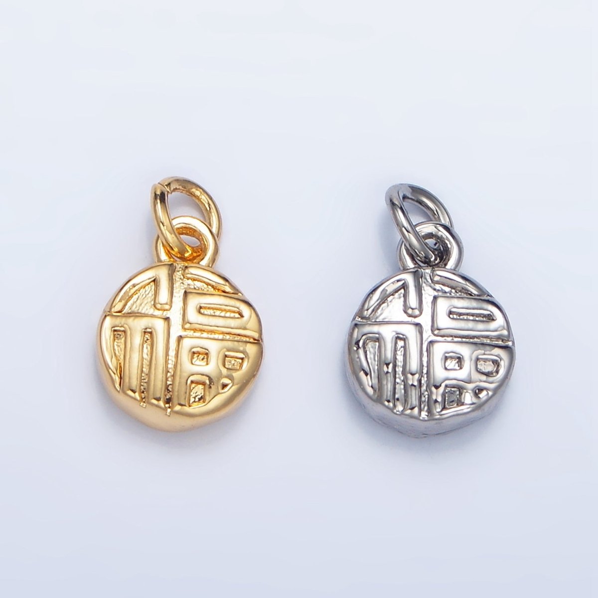 24K Gold plated "Happiness" Mandarin Character Script Round Charm in Gold & Silver | W014