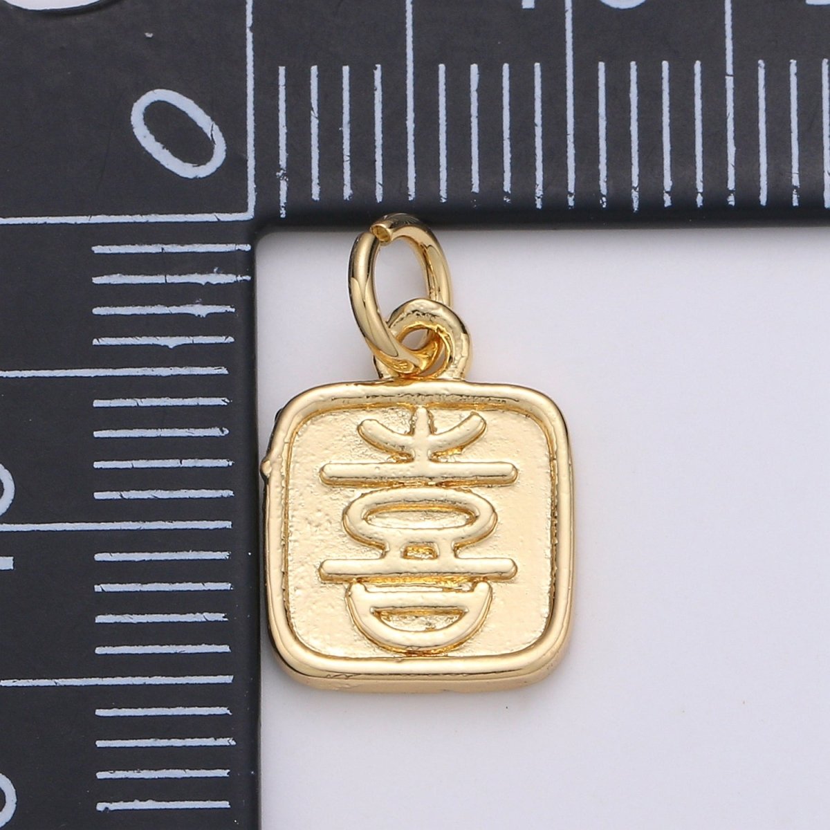 24K Gold plated Happy Charm Happy Xi Chinese Character Charm E-014 - DLUXCA