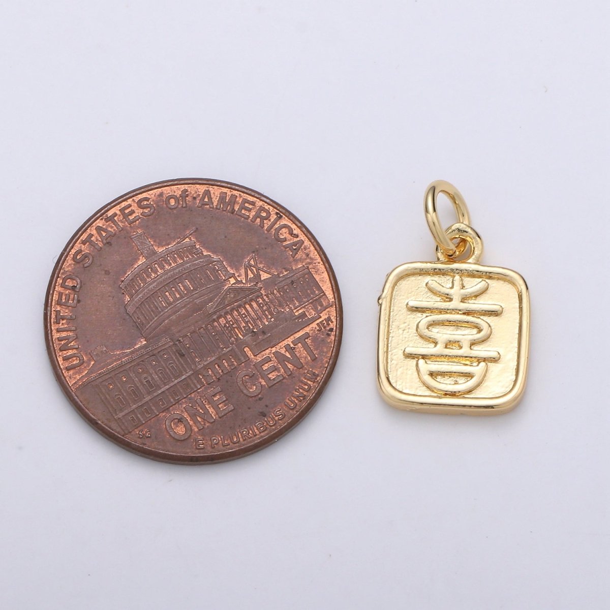 24K Gold plated Happy Charm Happy Xi Chinese Character Charm E-014 - DLUXCA