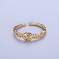 24K Gold plated Happy Face & Smile Script with Cubic Zirconia Adjustable Gold Ring | X-580 - DLUXCA