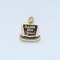 24K Gold plated "Happy New Year" Enamel Top Hat Charm in Gold & Silver | N502