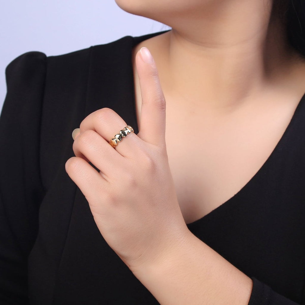 24K Gold plated Heart Adjustable Ring, Multi Heart Love Friendship Ring For Valentine's U-532 - DLUXCA