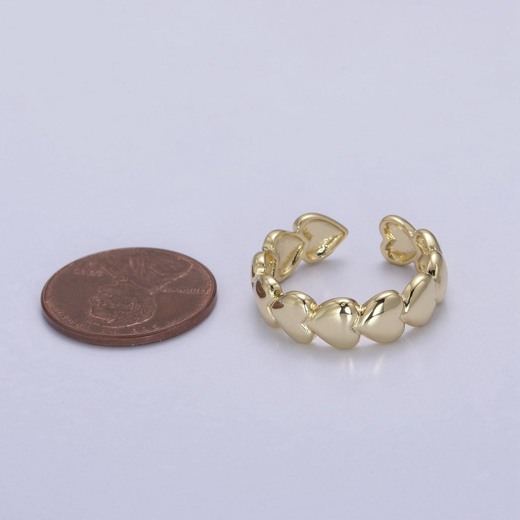 24K Gold plated Heart Adjustable Ring, Multi Heart Love Friendship Ring For Valentine's U-532 - DLUXCA