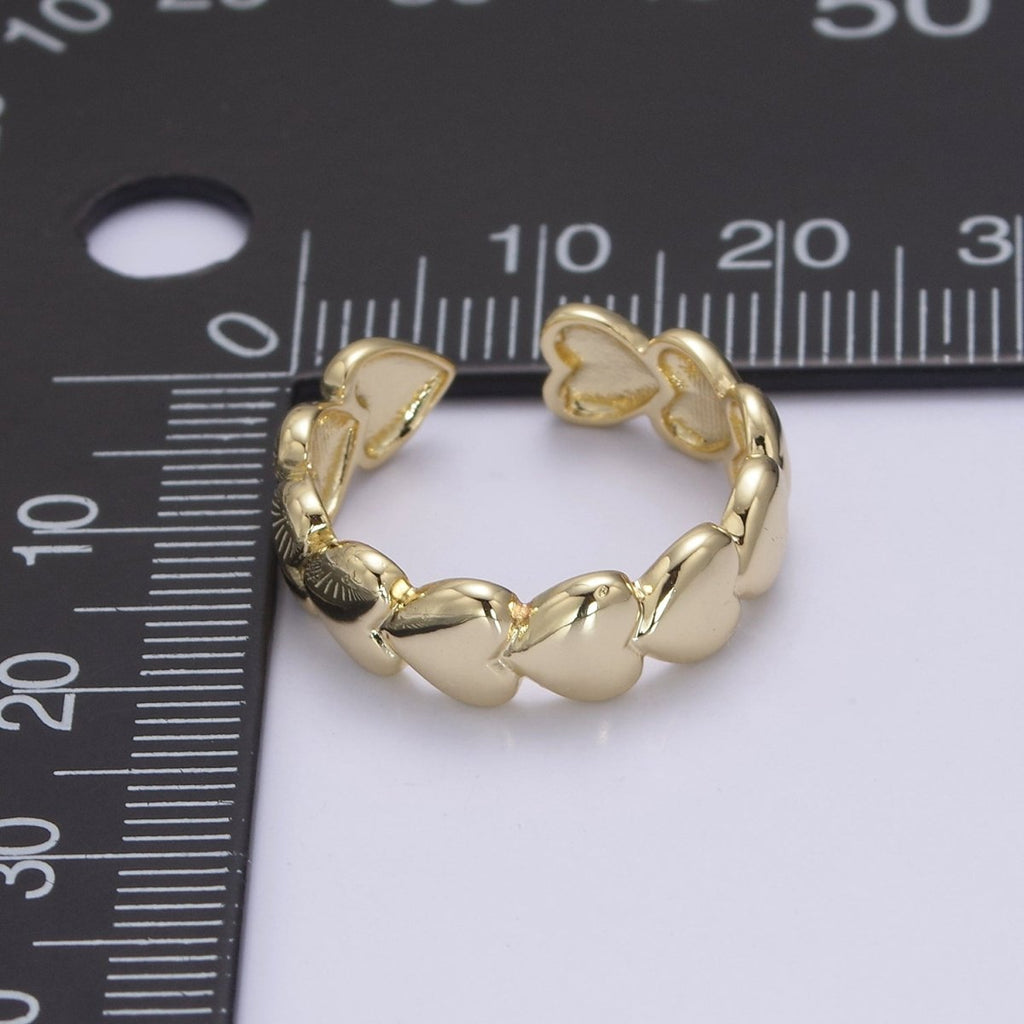 24K Gold plated Heart Adjustable Ring, Multi Heart Love Friendship Ring For Valentine's U-532 - DLUXCA