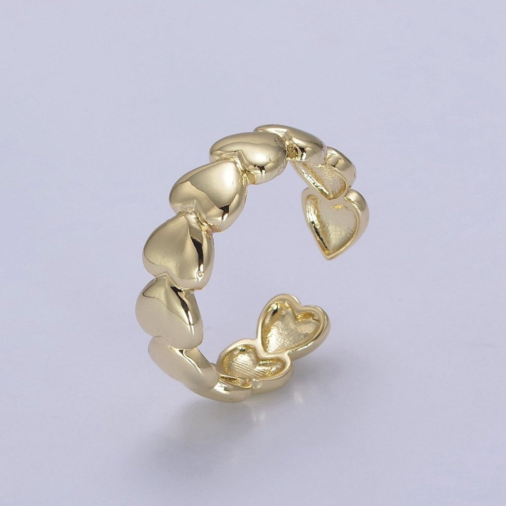 24K Gold plated Heart Adjustable Ring, Multi Heart Love Friendship Ring For Valentine's U-532 - DLUXCA