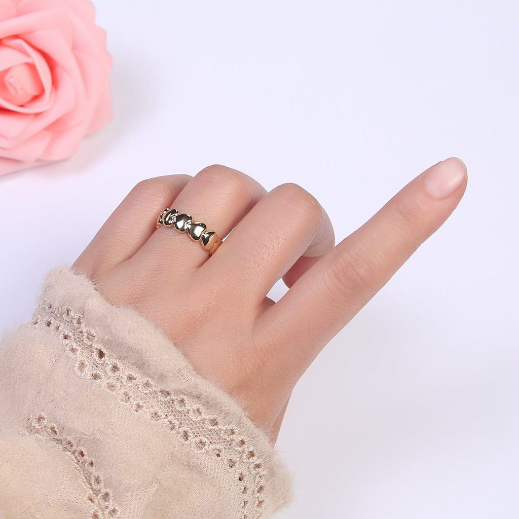 24K Gold plated Heart Adjustable Ring, Multi Heart Love Friendship Ring For Valentine's U-532 - DLUXCA