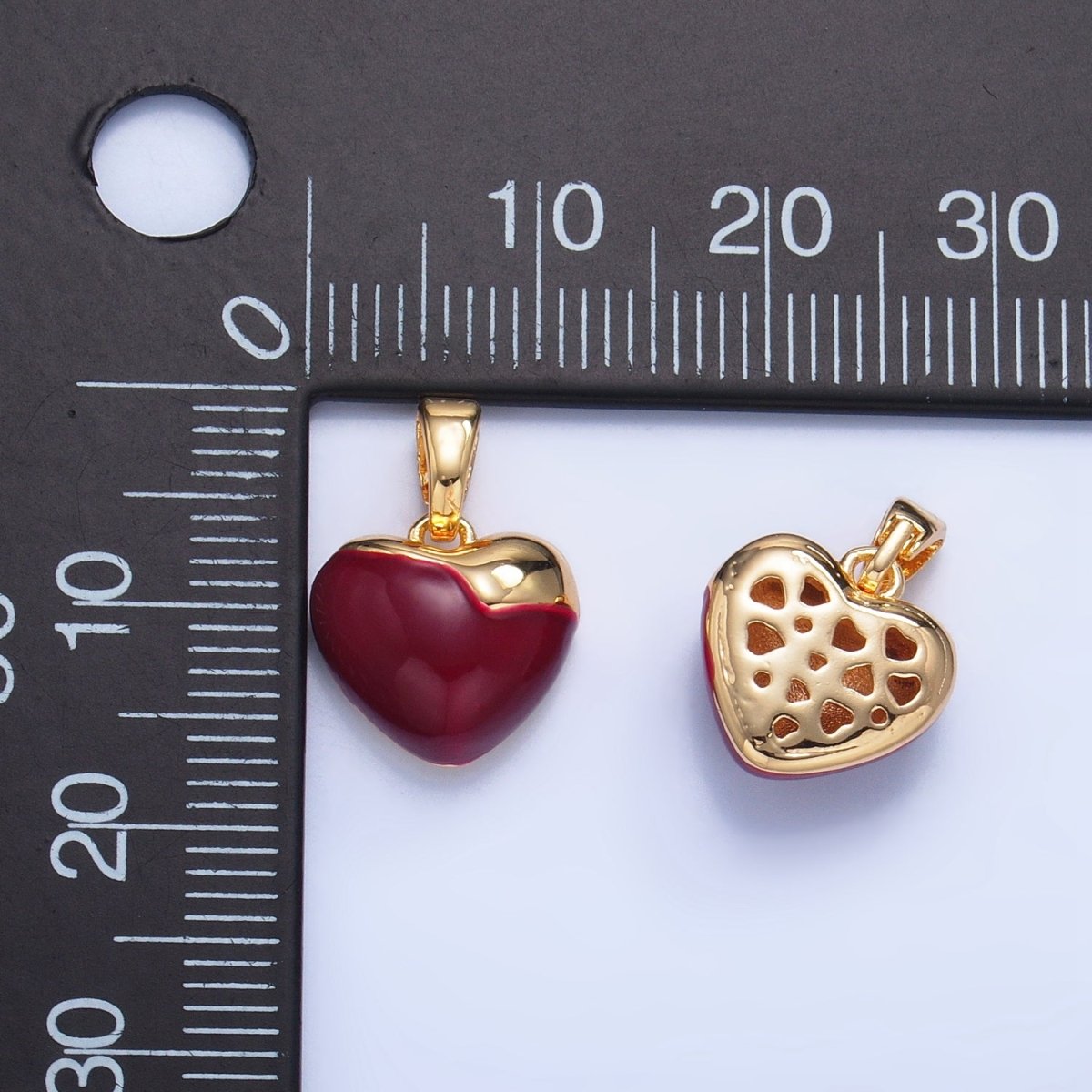 24K Gold plated Heart Apple Red Enamel Pendant | AA1023 - DLUXCA