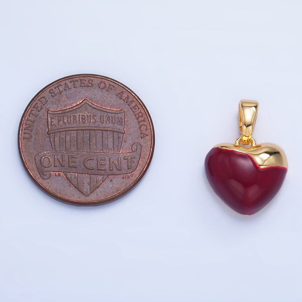 24K Gold plated Heart Apple Red Enamel Pendant | AA1023 - DLUXCA