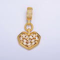 24K Gold plated Heart Baguette CZ Micro Paved Drop Bail Pendant | AA1090 