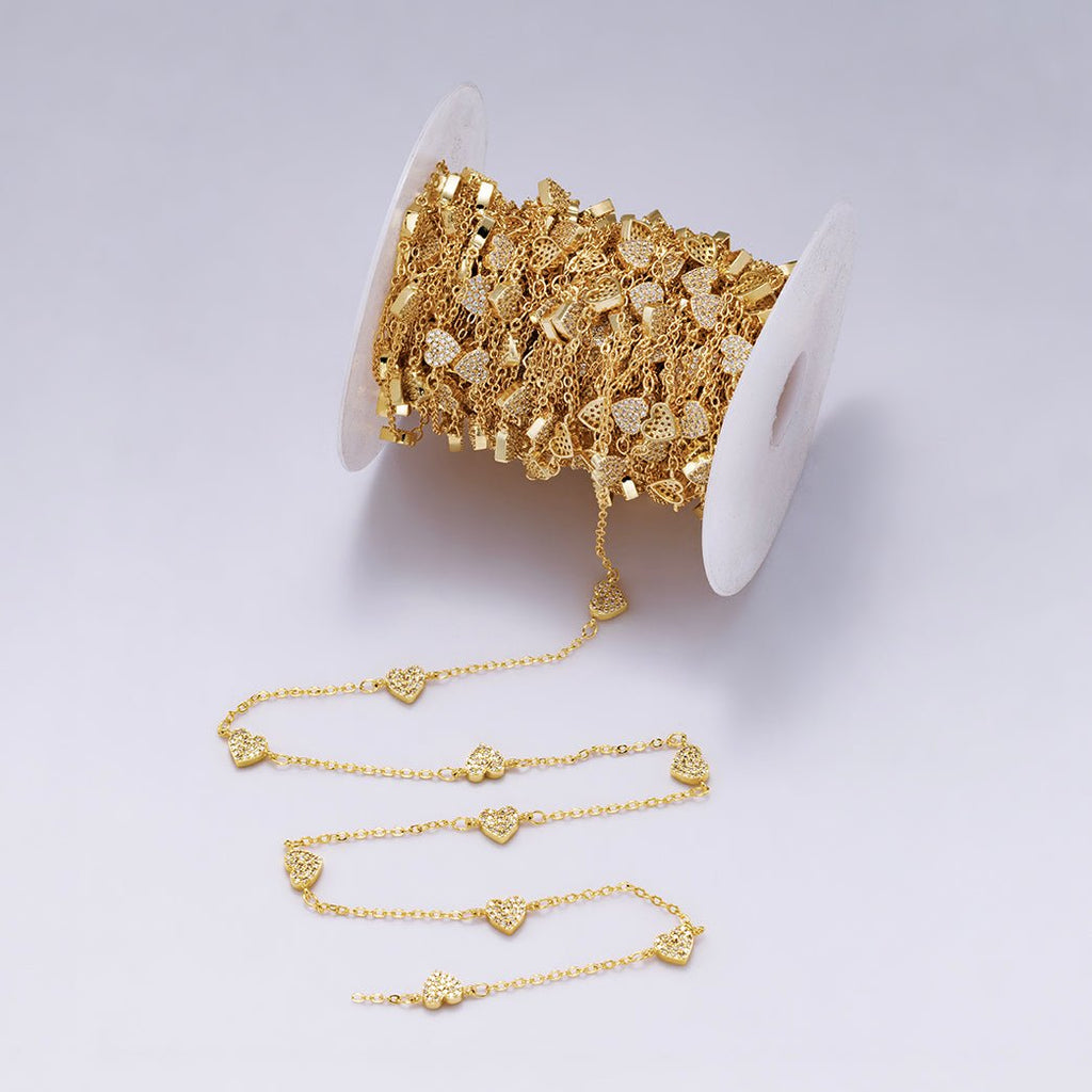 24K Gold plated Heart Charm CABLE Roll Chain Sold by Yard For Jewelry Making, Necklace Bracelet Anklet Supply Component | ROLL - 420 Clearance Pricing - DLUXCA