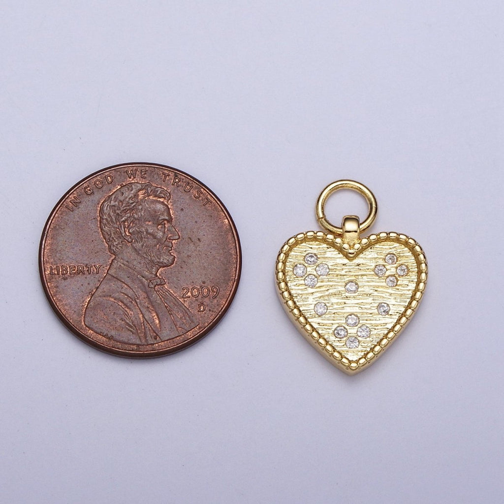 24K Gold plated Heart Charm Clear CZ Dotted Pendant H-339 - DLUXCA