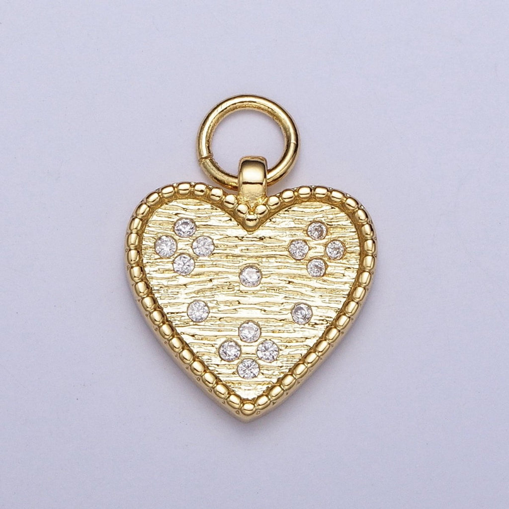 24K Gold plated Heart Charm Clear CZ Dotted Pendant H-339 - DLUXCA