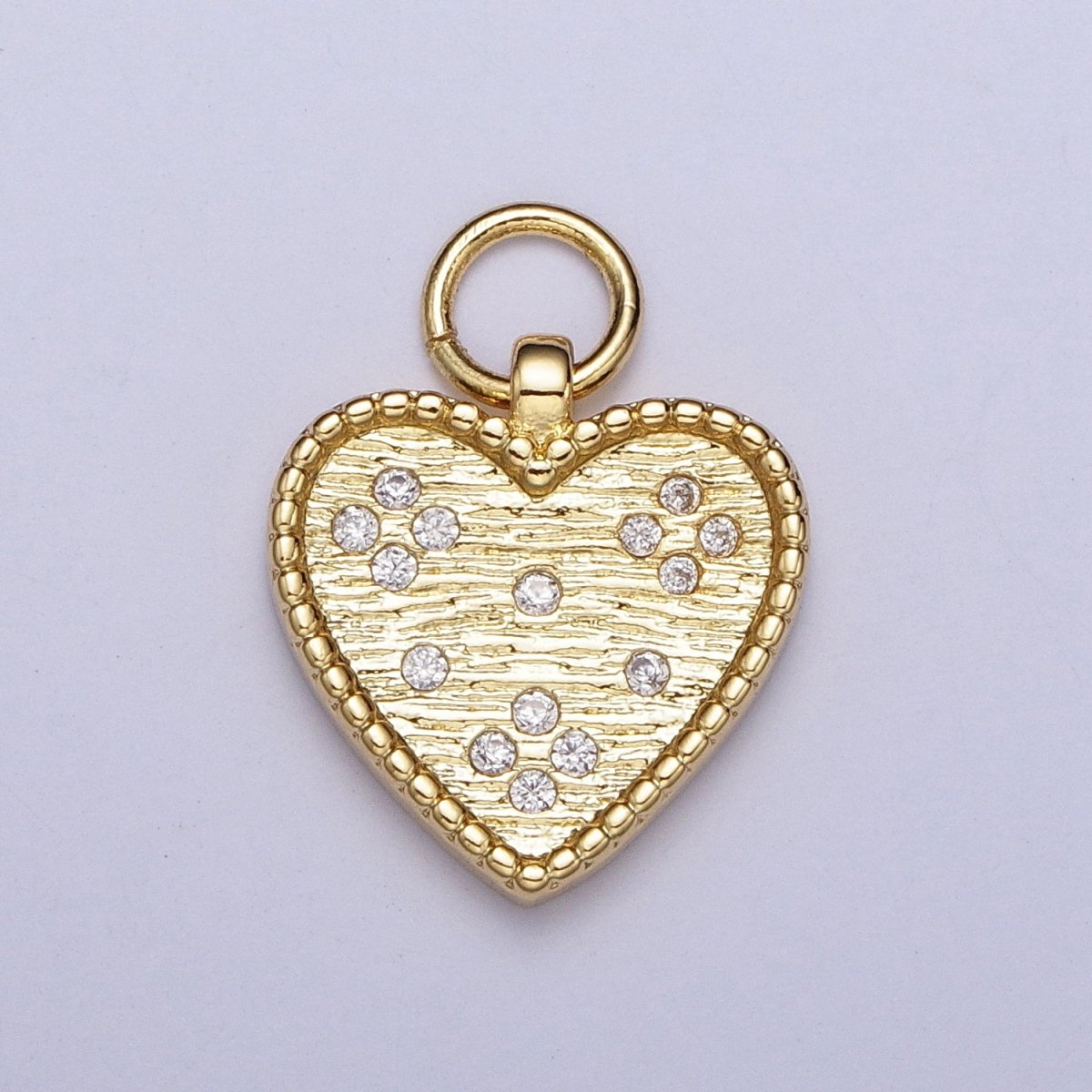 24K Gold plated Heart Charm Clear CZ Dotted Pendant H-339 - DLUXCA