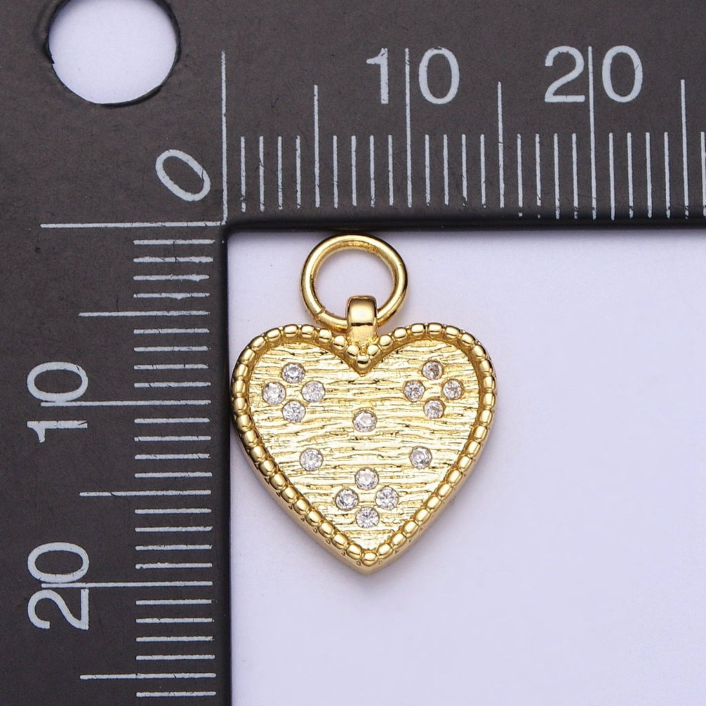 24K Gold plated Heart Charm Clear CZ Dotted Pendant H-339 - DLUXCA