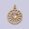24k Gold plated Heart Charm Micro Paved CZ Radiant Round Coin Disc Charm E-452 - DLUXCA