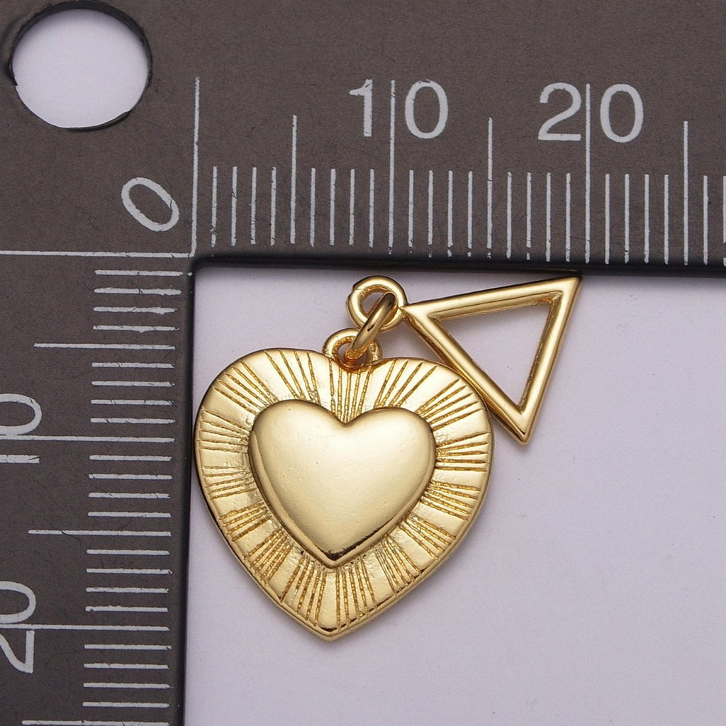 24K Gold plated Heart Charm Sun Ray Love Pendant for Necklace Bracelet Component | M-889 - DLUXCA