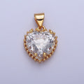 24K Gold plated Heart Clear Cubic Zirconia Heart Pendant X-445 - DLUXCA