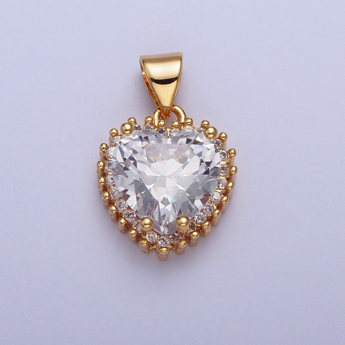 24K Gold plated Heart Clear Cubic Zirconia Heart Pendant X-445 - DLUXCA